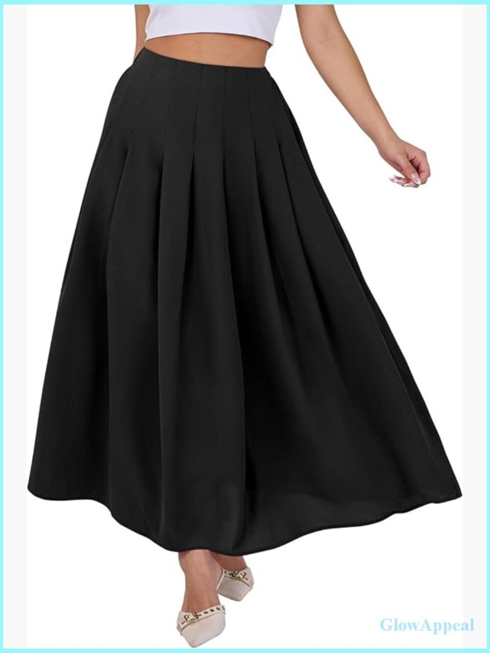 A-Line Pleated High Waist Maxi Skirt Ankle Length Flowy Swing Elegant Dressy